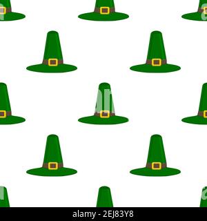 Illustration sur le thème des vacances irlandaises le jour de St Patrick, chapeaux de coiffure sans couture. Pattern St Patrick Day composé de nombreux chapeaux identiques sur fond blanc Illustration de Vecteur