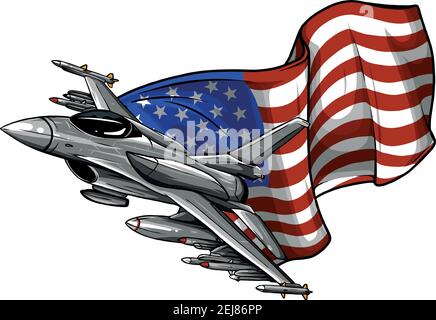 Avions de chasse militaires avec drapeau américain. Illustration vectorielle Illustration de Vecteur