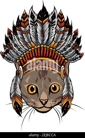 Tête de chat avec vecteur chapeau indien Illustration de Vecteur