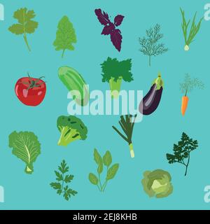 Légumes icônes ensemble plat. Illustration vectorielle isolée. Fond vectoriel. Plats icônes. Nourriture fraîche. Nourriture saine. Légumes alimentation Illustration de Vecteur