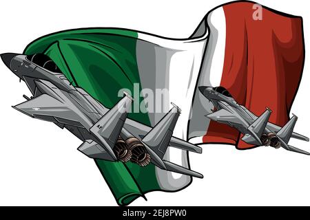 Avions de chasse militaires avec vecteur de drapeau italien Illustration de Vecteur