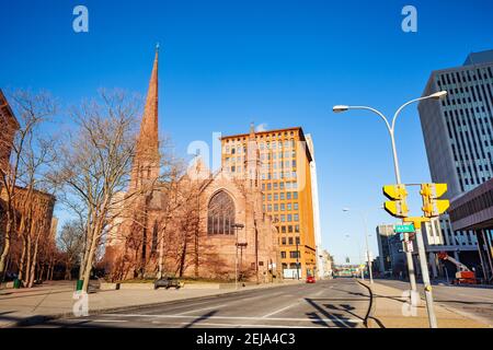 Cathédrale épiscopale Saint-Paul sur Church Street à Buffalo, NY, États-Unis Banque D'Images