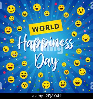 Concept de carte de vœux de la Journée mondiale du bonheur. Journée internationale du bonheur, félicitations créatives. Modèle de conception graphique abstrait isolé. Internet messe Illustration de Vecteur