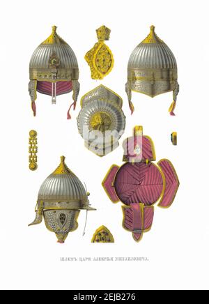 Casque de Tsar Alexei Mikhaïlovich. Des Antiquités de l'Etat russe. Musée : COLLECTION PRIVÉE. Auteur: Fyodor Grigoryevitch Solntsev. Banque D'Images