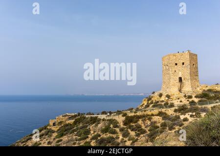 Vue sur la tour de guet Torre de Santa Elena La ville de la Azohia à Murcie Banque D'Images