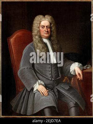 Portrait de Sir Isaac Newton (1642-1727). Musée : collection privée. Auteur : anonyme. Banque D'Images