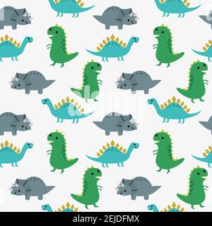 Joli motif sans coutures dinosaures. dino puéril dessiné à la main dans un style de dessin animé. Fond puéril vectoriel créatif pour le tissu, le textile et le papier. Illustration de Vecteur