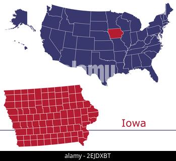 Carte vectorielle des comtés de l'Iowa avec USA map Colors national drapeau Illustration de Vecteur