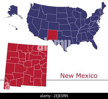 Carte vectorielle des comtés du Nouveau-Mexique avec couleurs de carte des États-Unis drapeau national Illustration de Vecteur