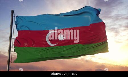 Drapeau de l'Azerbaïdjan agitant dans le vent contre un ciel profond et magnifique. illustration 3d Banque D'Images