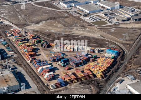 Point de vue d'un avion au décollage de l'aéroport international Pearson, Toronto, Canada Banque D'Images