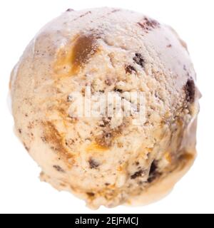 Une seule cuillère de vanille - caramel - crème glacée au brownie isolé sur fond blanc - vue de dessus Banque D'Images