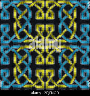 Motif vectoriel tricoté sans couture aux couleurs bleu, jaune et gris pour une texture de tissu Illustration de Vecteur