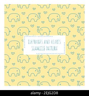 Motif sans couture coloré pour enfant éléphant ou bébé. Jolis éléphants bleus sur fond jaune imprimé pour le tissu ou le papier. Illustration de Vecteur