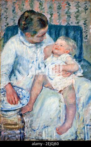 Mary Cassatt (1844-1926) 'autre sur le point de laver son enfant endormi', huile sur toile, 1880 Banque D'Images