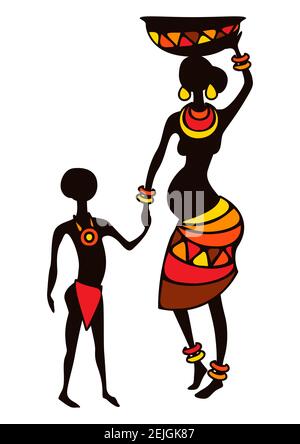 Illustration de la femme enceinte et de l'enfant africains stylisés. Illustration de Vecteur