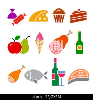 illustration en noir et blanc d'un ensemble de produits alimentaires et d'épicerie icônes Illustration de Vecteur