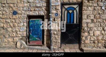 Vue de porte fermée, porte, Safed (Zfat), Galilée, Israël Banque D'Images