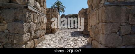 Vestiges de tel Megiddo, Galilée, Israël Banque D'Images