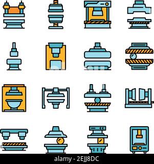 Jeu d'icônes de machines de forme de presse. Ensemble de contours de machines de forme de presse icônes vectorielles ligne fine couleur plate sur blanc Illustration de Vecteur