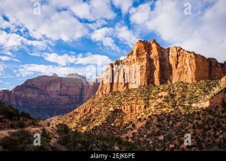 Vue ensoleillée de l'après-midi sur le parc national de Zion Canyon Utah USA Banque D'Images