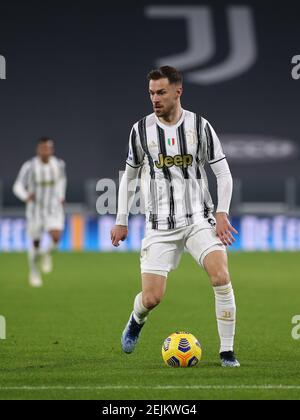 Aaron Ramsey (Juventus FC) pendant Juventus FC vs FC Crotone, football italien série A match à Turin, Italie. , . Février 22 2021 (photo d'IPA/Sipa USA) crédit: SIPA USA/Alay Live News Banque D'Images