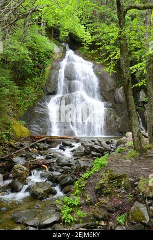 Moss Glen Falls le long de la route 100 dans la forêt nationale de Green Mountain à Granville, Vermont, États-Unis. Banque D'Images