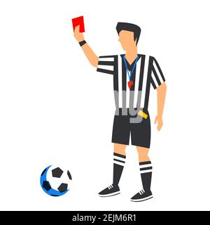 Arbitre de football abstrait avec carte rouge et ballon. Arbitre de football isolé sur fond blanc. Coupe du monde de football. Joueur de football en Russie. Idiot c Illustration de Vecteur