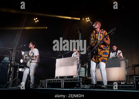 Metronomy se présente en direct sur scène dans le cadre de la série d'été à Somerset House - Londres. Date de la photo: Jeudi 5 juillet 2018. Le crédit photo devrait se lire: David Jensen Banque D'Images