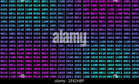 Arrière-plan de code binaire abstrait - mur de nombres binaires à 4 chiffres En dégradé bleu sur fond noir - Illustration 3D Banque D'Images