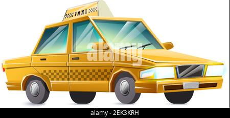 Voiture jaune de taxi de style dessin animé vectoriel. Isolé sur fond blanc. Illustration de Vecteur