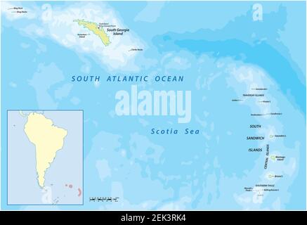 Carte vectorielle de la Géorgie du Sud et des îles Sandwich du Sud, Royaume-Uni Illustration de Vecteur