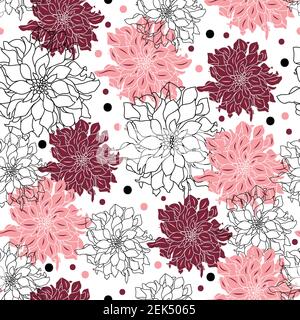 Motif sans couture avec silhouettes dahlia sur fond transparent Illustration de Vecteur