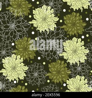 Motif sans couture avec silhouettes dahlia vert foncé Illustration de Vecteur