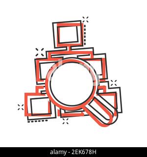 Icône de diagramme hiérarchique en style de bande dessinée. Illustration vectorielle de recherche de structure sur fond blanc isolé. Effet de destruction du flux de travail de l'organisation Illustration de Vecteur