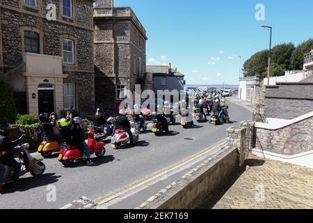 Bank Holiday scooter cavaliers rallye Weston-super-Mare Somerset le samedi 4 Mai 2019 Banque D'Images