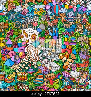 Dessin animé adorable dessins jouets sans couture motif. Banque D'Images