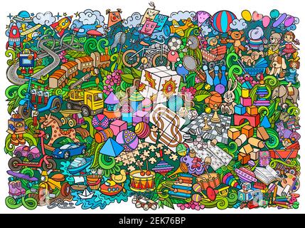 Dessin animé dessin mignon dessins jouets main enfants illustration Banque D'Images