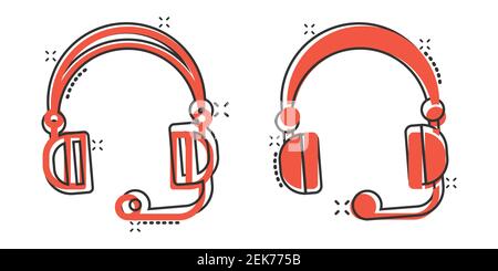 Icône du service d'assistance en style comique. Illustration vectorielle de casque sur fond blanc isolé. Le concept commercial effet de destruction de l'opérateur de discussion. Illustration de Vecteur