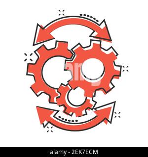 Icône de workflow en style comique. Illustration vectorielle de dessin animé efficace sur fond blanc isolé. L'organisation des processus affecte la con business Illustration de Vecteur
