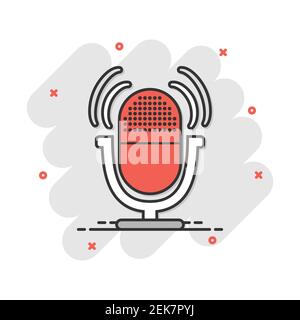L'icône de microphone de dessin animé dans le style comique. Illustration Mic pictogramme. Mike sign splash concept d'entreprise. Illustration de Vecteur
