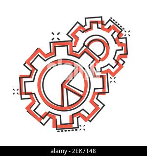 Icône de diagramme de flux de travail en style de bande dessinée. Engrenage avec illustration vectorielle de dessin animé sur fond blanc isolé. Bus d'effet de destruction de l'organisation du processus Illustration de Vecteur