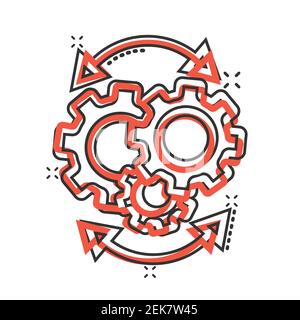 Icône de workflow en style comique. Illustration vectorielle de dessin animé efficace sur fond blanc isolé. L'organisation des processus affecte la con business Illustration de Vecteur