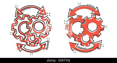 Icône de workflow en style comique. Illustration vectorielle de dessin animé efficace sur fond blanc isolé. L'organisation des processus affecte la con business Illustration de Vecteur