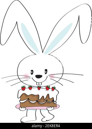 Dessin Anime Vectoriel Lapin Tenir Un Gateau D Anniversaire Image Vectorielle Stock Alamy