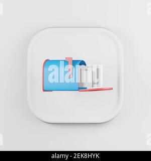 Icône de boîte aux lettres bleue avec style de dessin animé. bouton carré blanc de rendu 3d, élément interface ui ux Banque D'Images