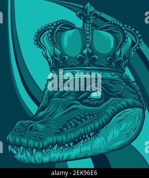 motif d'illustration de la tête du roi à motif crocodile Illustration de Vecteur