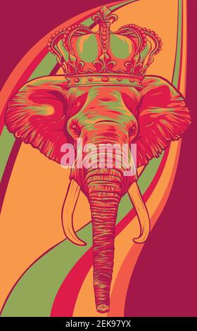 illustration vectorielle de l'illustration représentant un éléphant de tête, un roi et un animal Illustration de Vecteur