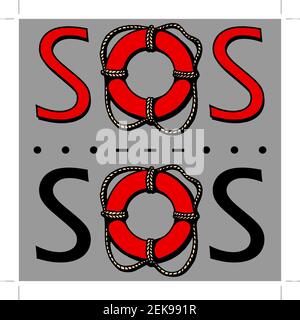 SOS. Le signal de détresse international en télégraphie à l'aide du code Morse. Illustration de Vecteur