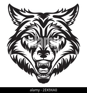 Mascotte. Tête vectorielle de loup. Illustration noire de danger animal sauvage isolé sur fond blanc. Pour la décoration, l'impression, le design, le logo, les clubs sportifs, t Illustration de Vecteur